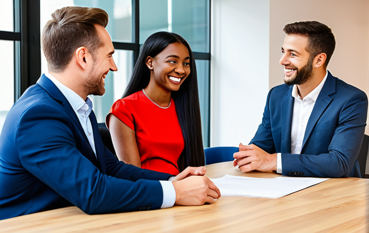A diverse group of three business professionals, two men and one woman, in a bright, modern co-working space. One professional is extending a hand to offer a document, symbolizing generosity and support. Another is actively listening with an empathetic expression, and the third is smiling warmly, conveying authenticity and trust. All are fully clothed in modest business attire and professional dress. The scene is captured with professional photography, featuring warm lighting and high resolution. safe for work, appropriate content, perfect anatomy, natural pose, correct proportions, well-formed hands, proper finger count, family-friendly.